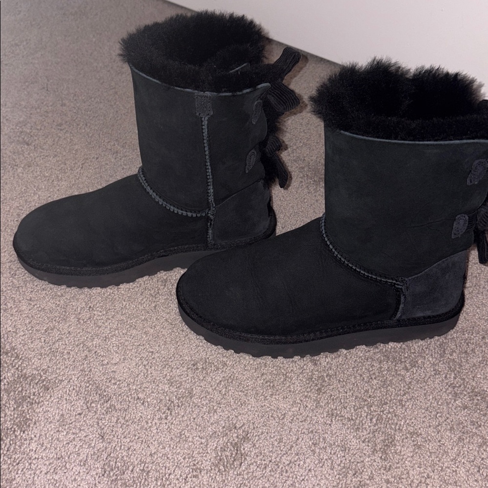 UGG Black Fur-Trimmed Winter Boots - Picture 3 of 6